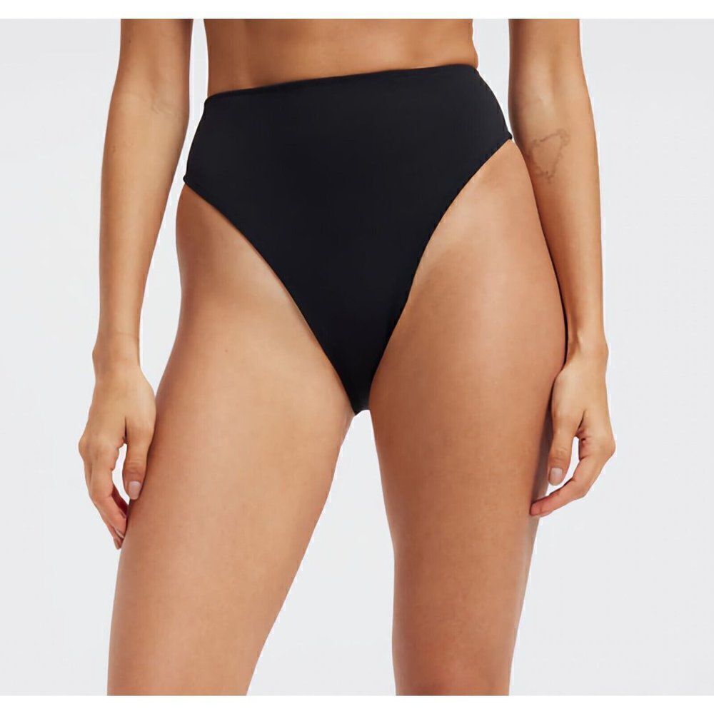 GOOD AMERICAN High Waist Size 1 (S) Bikini‎ Bottom Always Fits Black High Cut